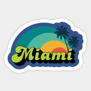 Miami Beach Retro Rainbow Sunrise Sticker